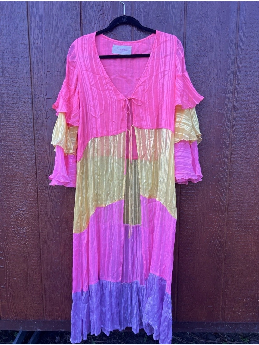 Sundress Ella Kimono Cover Up Pink Yellow Purple Stripe Boho Resort XS S - Picture 2 of 8